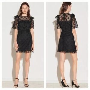 SANDRO Sarya Black Crochet Lace Dress Goth Mini Petite LBD XS 0 2 34